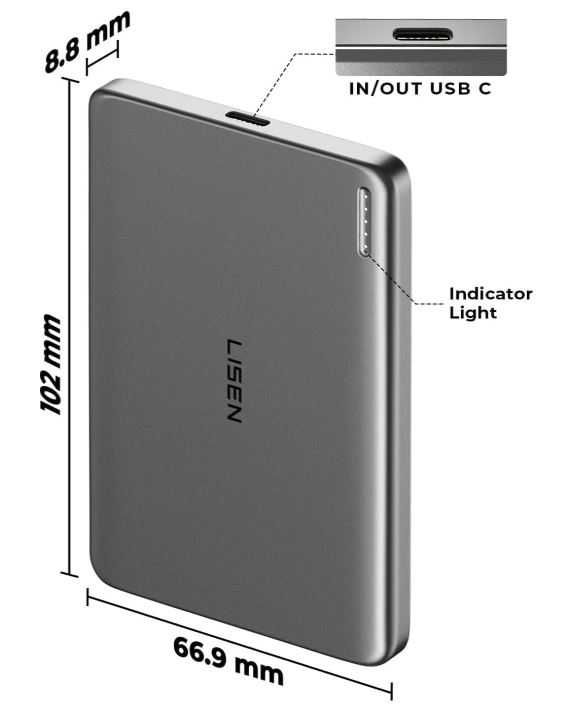 LISEN Power Bank MagSafe 5000 mAh – cienki magnetyczny do iPhone 12-16