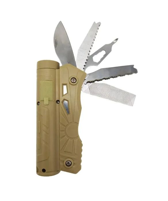 Туристический набор мультитул 7в1 фонарик складной нож повербанк