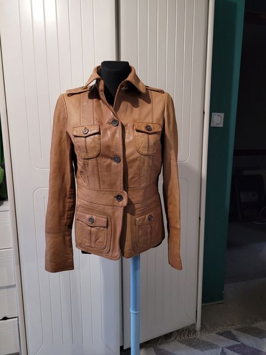 Zara S kurtka skóra vintage ruda katana