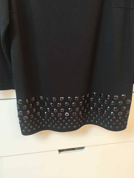 Elegancka czarna bluzka damska XS 34 S 36 koraliki kamienie czerń