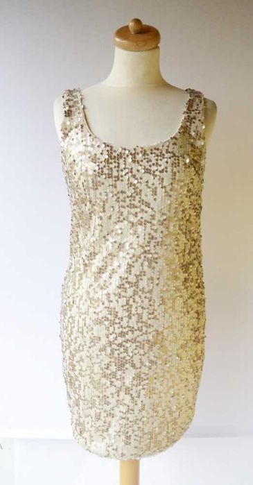 Sukienka NOWA Cekiny 38 Złota Gina Tricot Cekinki