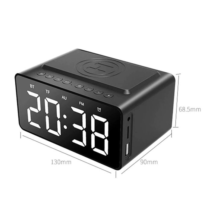 Carregador sem fios, despertador bluetooth, cartão do tf, rádio FM