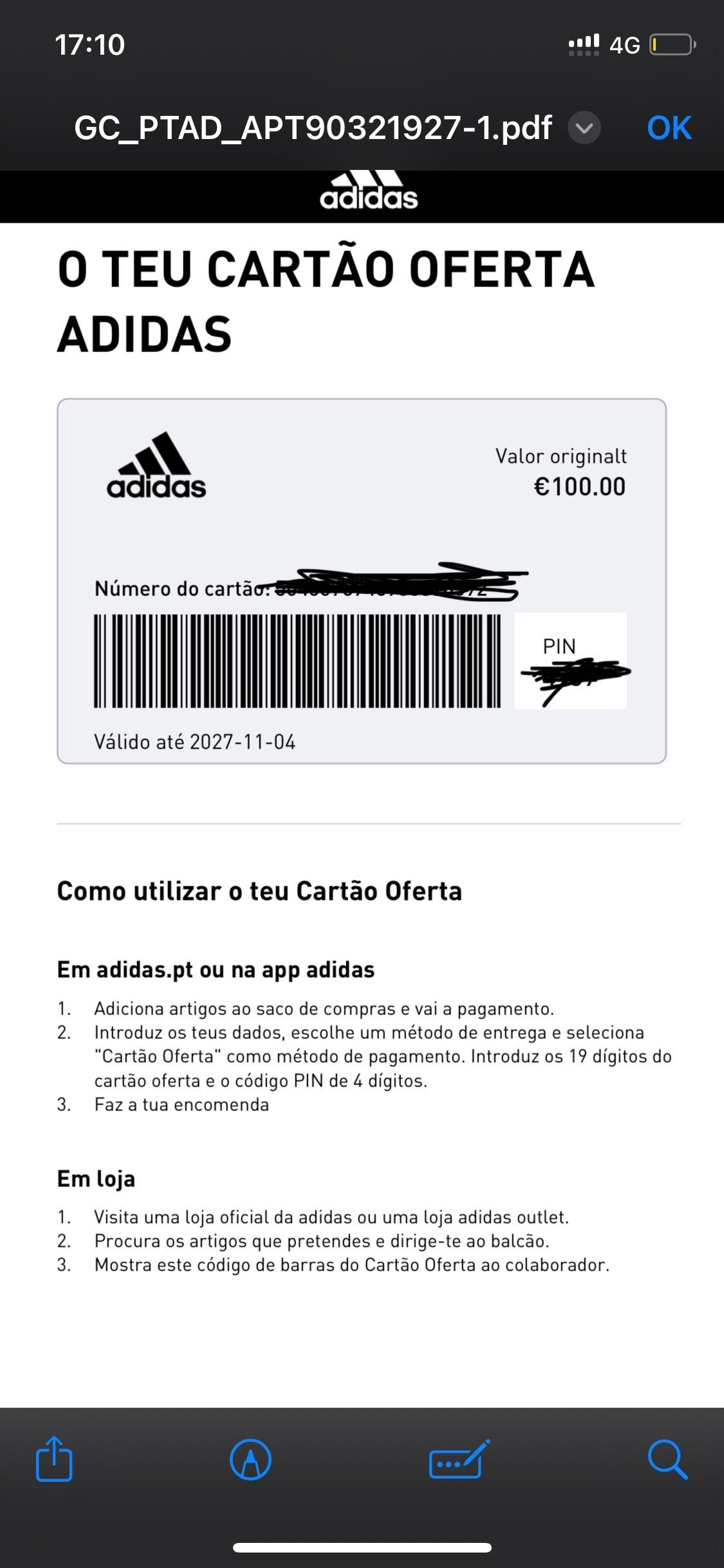 Vale de Oferta de 100€ na adidas