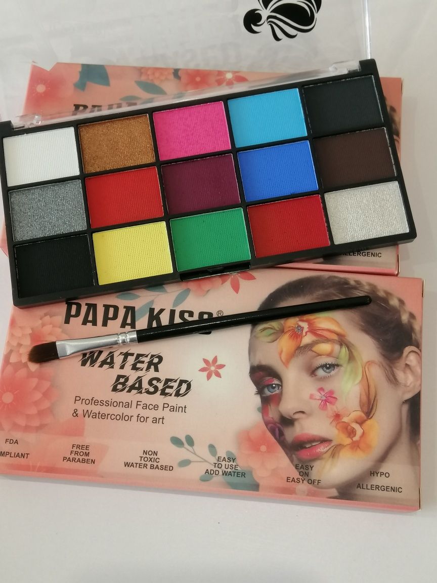 Аквагрим дитячий на водній основі, 15 фарб +пензлик, фарби для обличчя