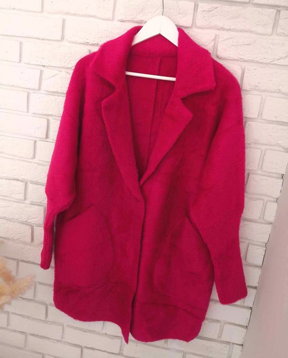 Płaszcz alpaka luzny oversize krój fuksja XXL