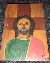 Obrazek drewniany ikona Jezus 1987