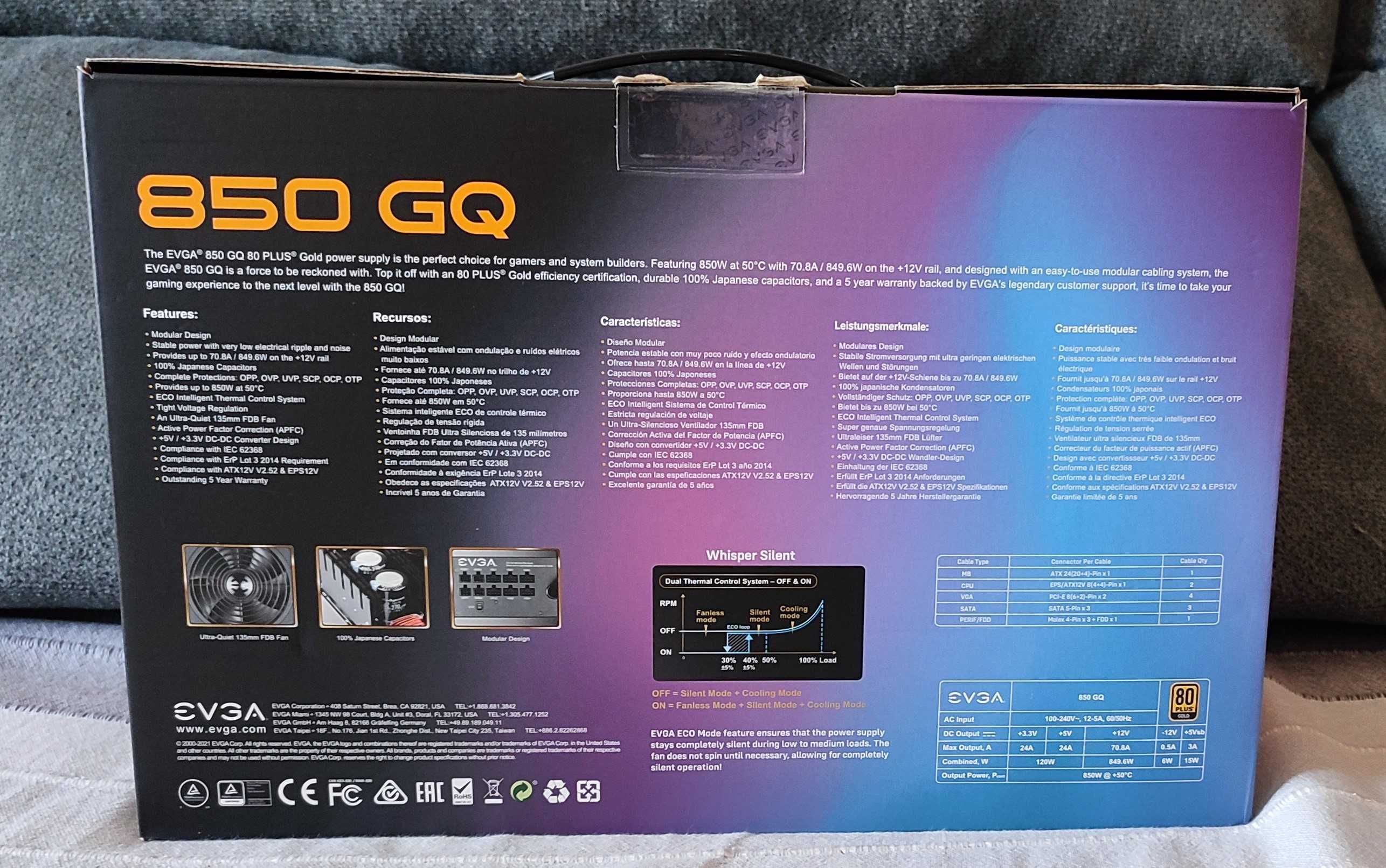 EVGA 850W  GQ 80 Plus Gold Semi - Modular