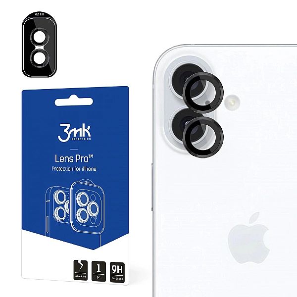 Osłona aparatu 3mk Lens Protection Pro z czarną ramką do iPhone 16 / 1