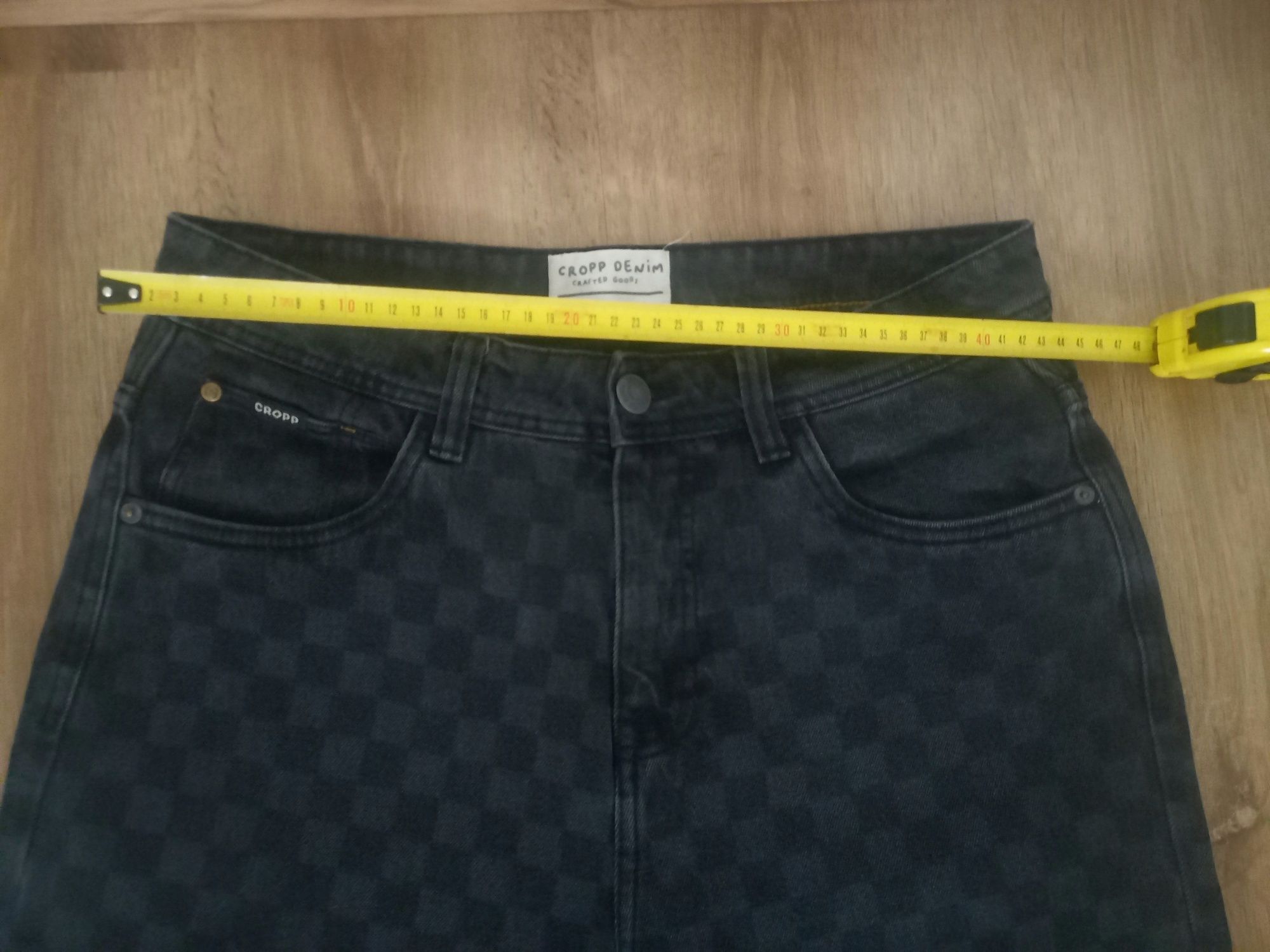 Jeansy Spodnie CROPP męskie czarne szachownica Loose Fit r. W32/L32
