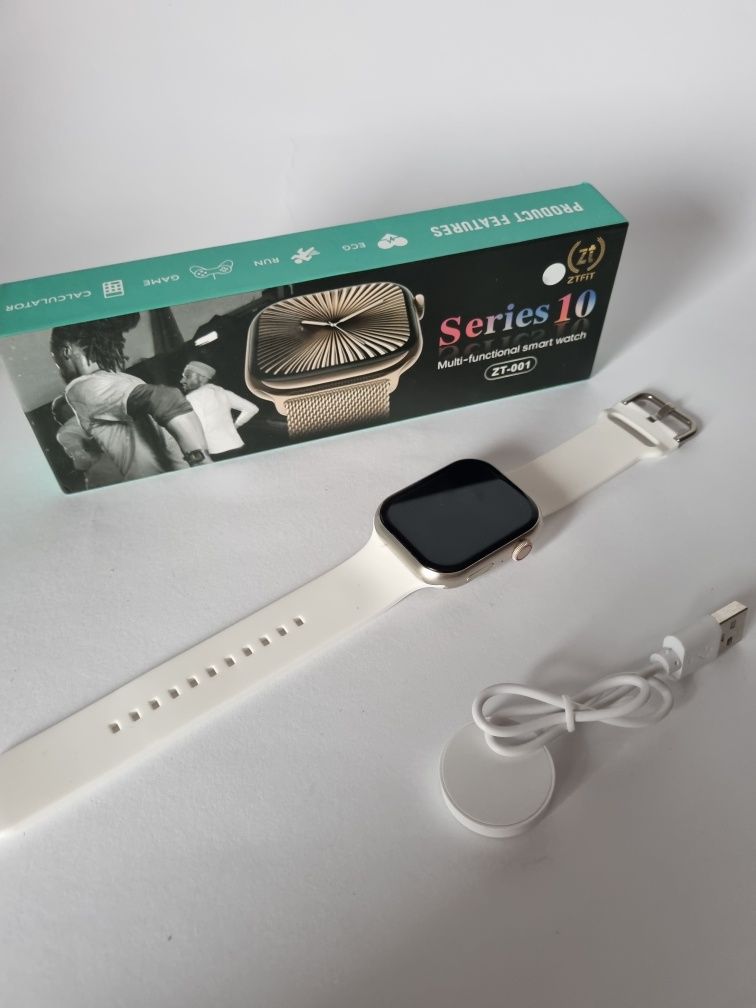 Smartwatch 10 seria Srebrna koperta na białym pasku