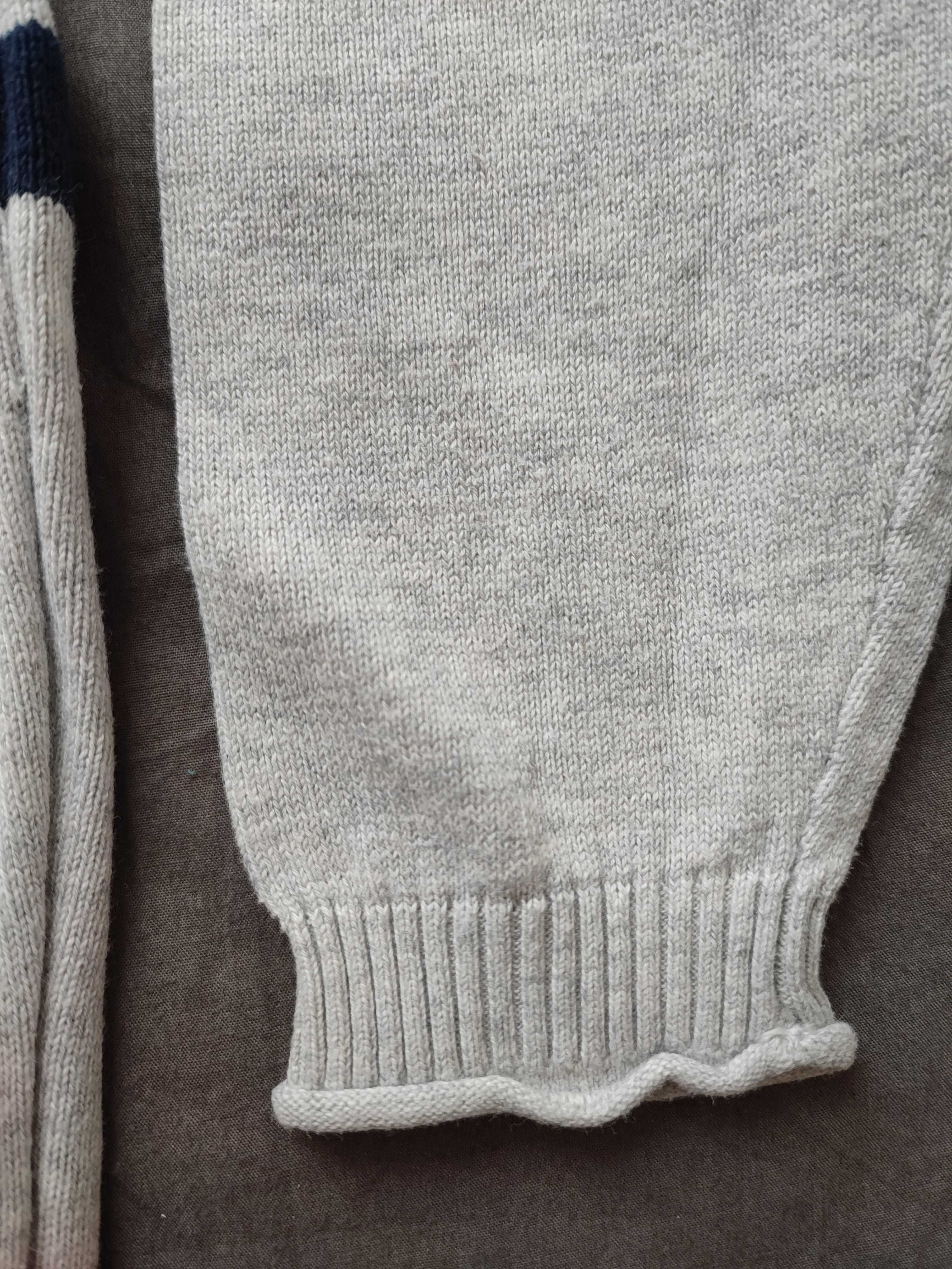 Sweter jasnoszary w paski elegancki r. 104 C&A