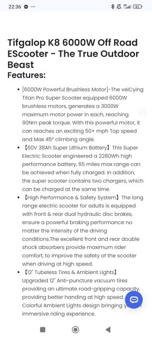 Trotinete eléctrica Tifgalop K8