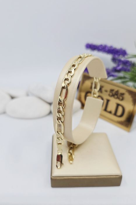 Złota bransoletka splot figaro męska dmuchana próba 585 14k