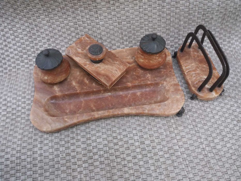 Stary marmurowy kałamarz zestaw na biurko