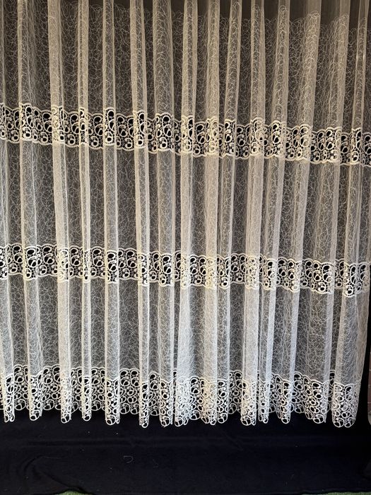 Тюль, гардина с кружевом в молочном цвете на метраж