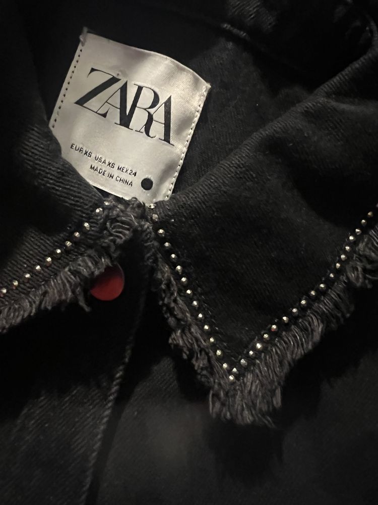 ZARA czarna koszula jeansowa z frędzlami XS oversize