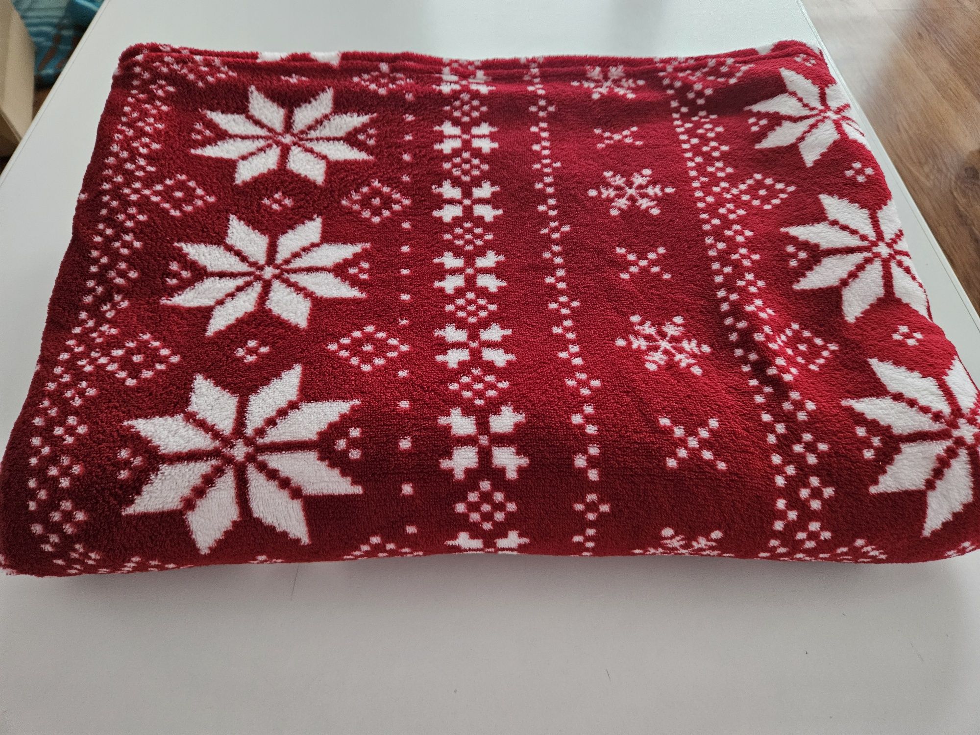 Nowy Koc Świąteczny Pled Ciepły Polar Czerwony 150x200
