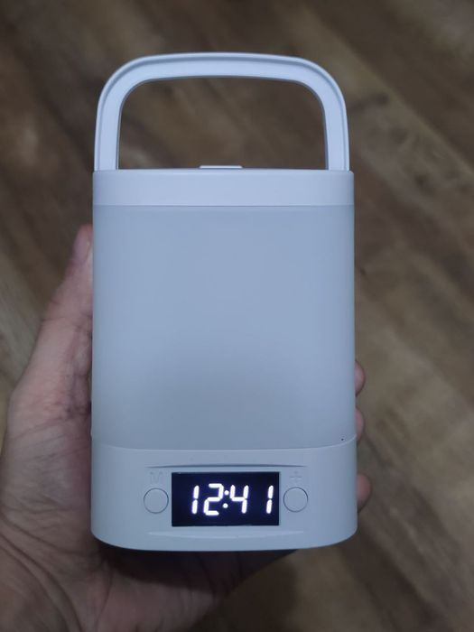 Светильник ночник с аккумулятором + часы,  зарядка usb, димер