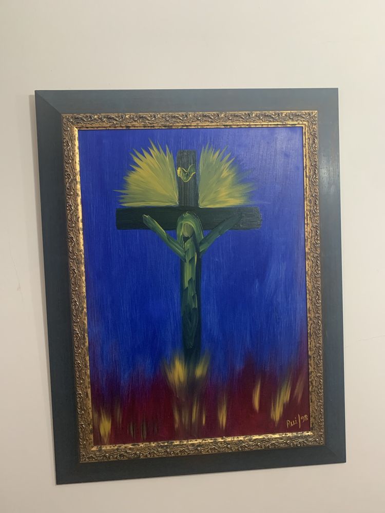 Quadro pintado à mão - Crucifixo