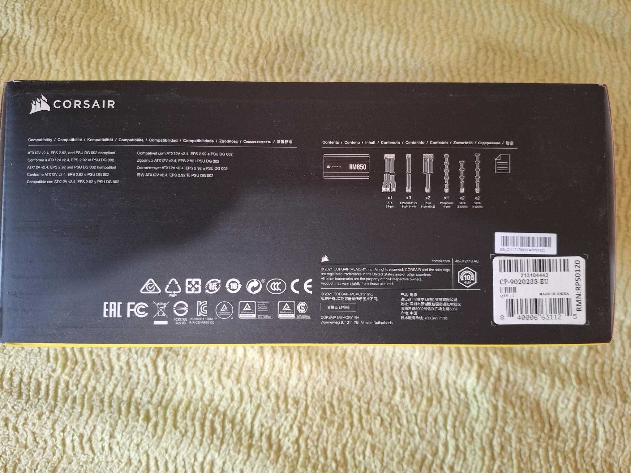 PSU Corsair RM850 Gold - NOVO