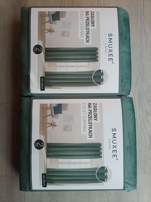 4 zasłony zielone welurowe aksamitne na przelotkach Smukee 4x zasłona