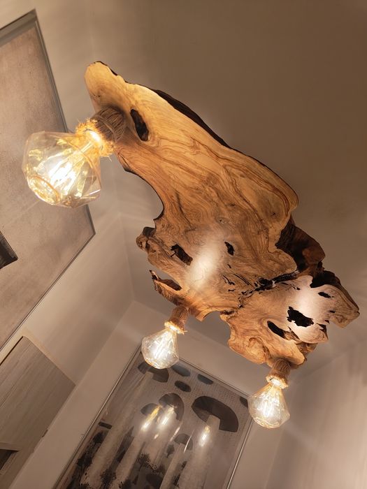 Lampa wisząca z korzenia drzewa oliwnego Unikat loft handmade sznur