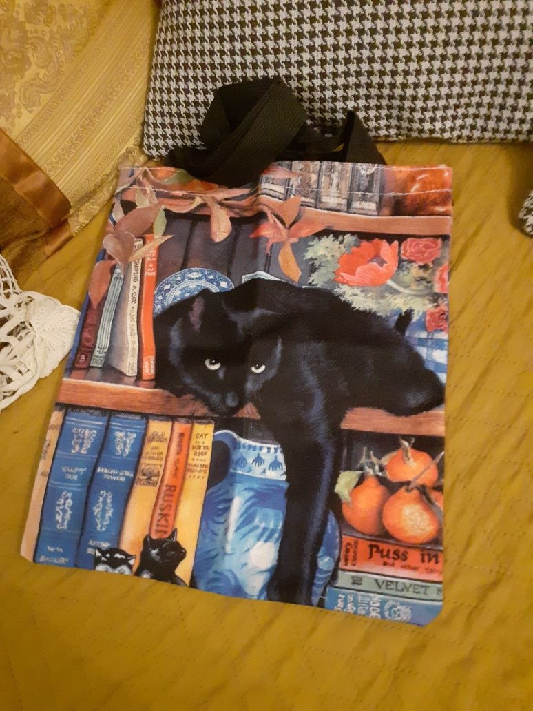 NOWA Torba na zakupy 36x31cm czarny kot biblioteczka