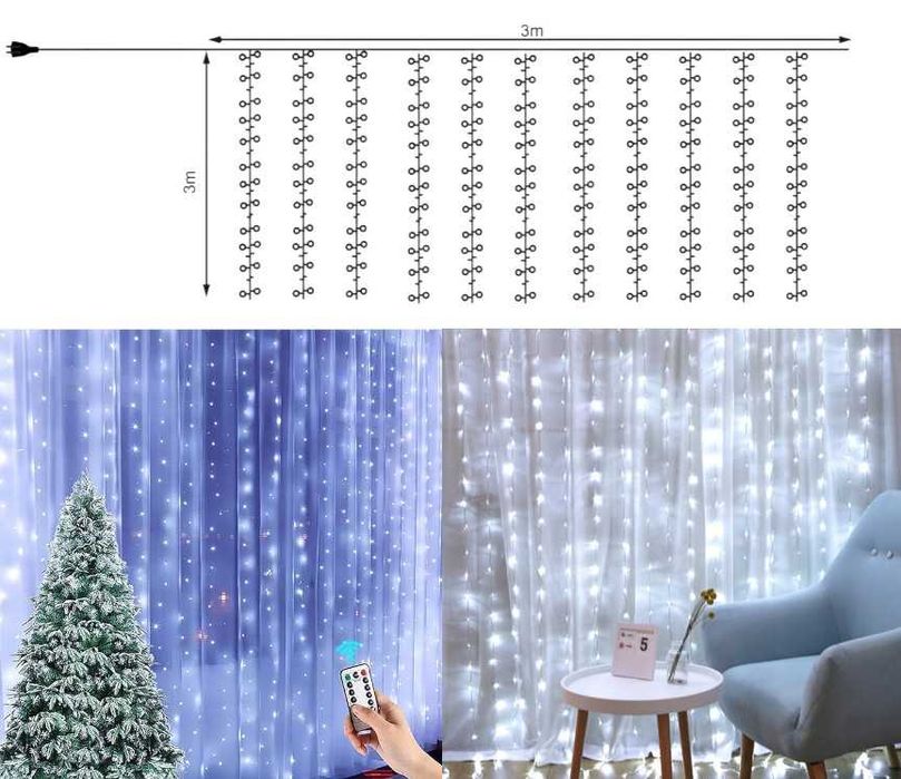 Гірлянда-штора Хвойна Лапа LED 3×2 / 3×3 м, 400–600 LED білий