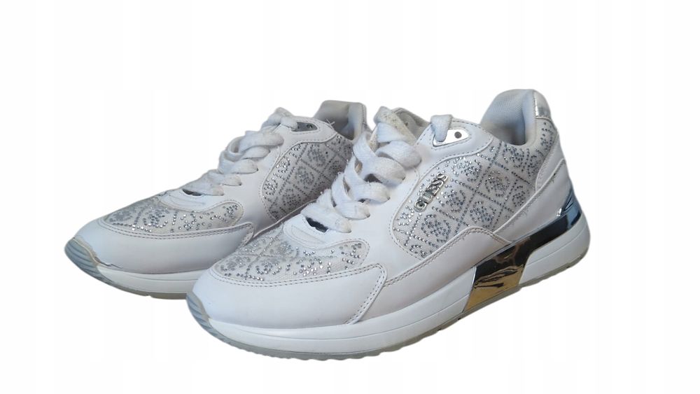 Guess 40 Buty Damskie Białe Srebrne Sneakersy Fljmox Logowane T526