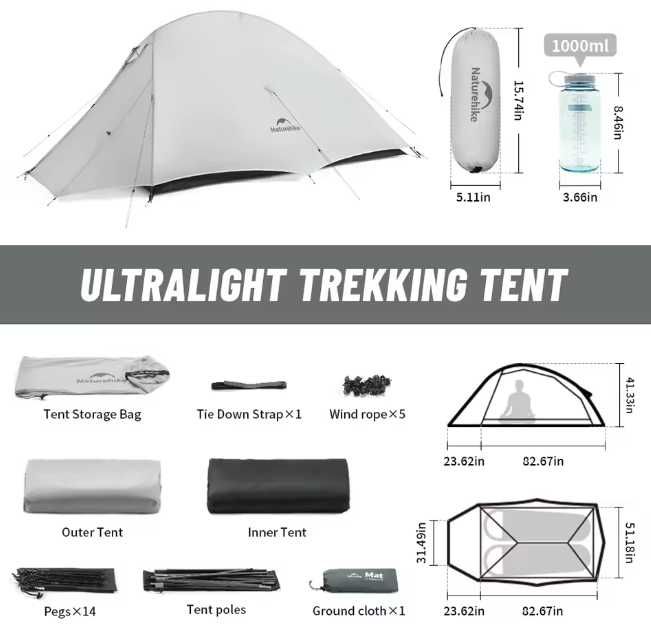 Namiot 2 os. Naturehike Cloud Up UL najlżejsza wersja 1,6 kg