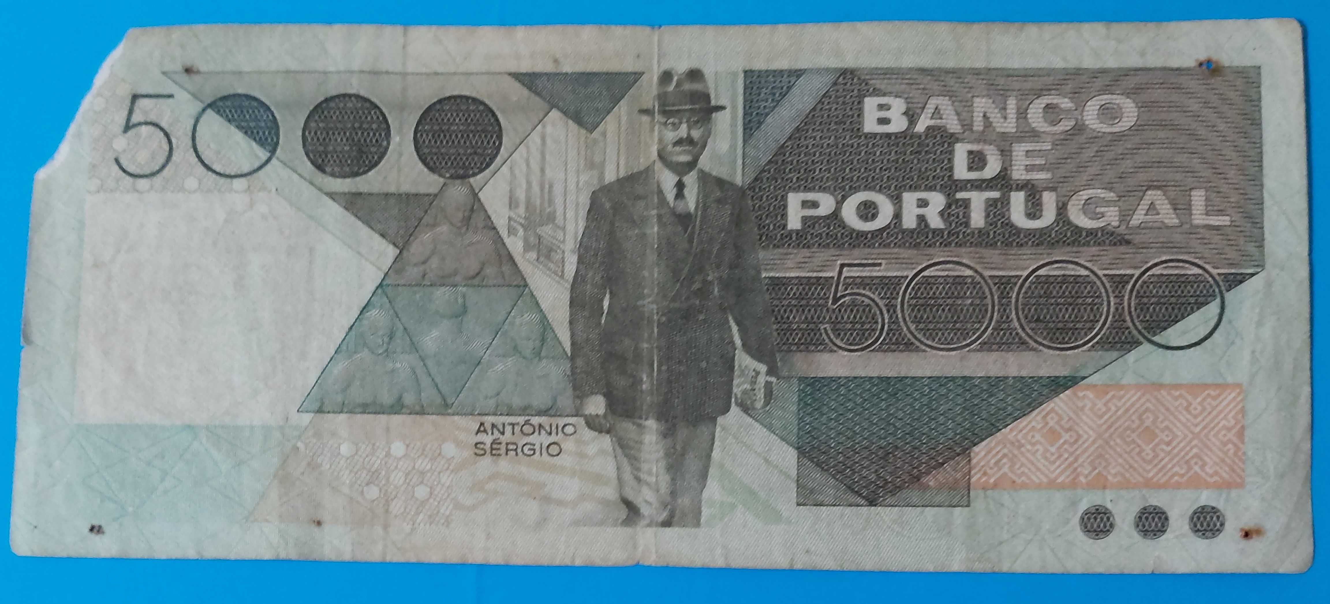 Nota de 5.000$00 de Portugal, CH 1, António Sérgio, 1986