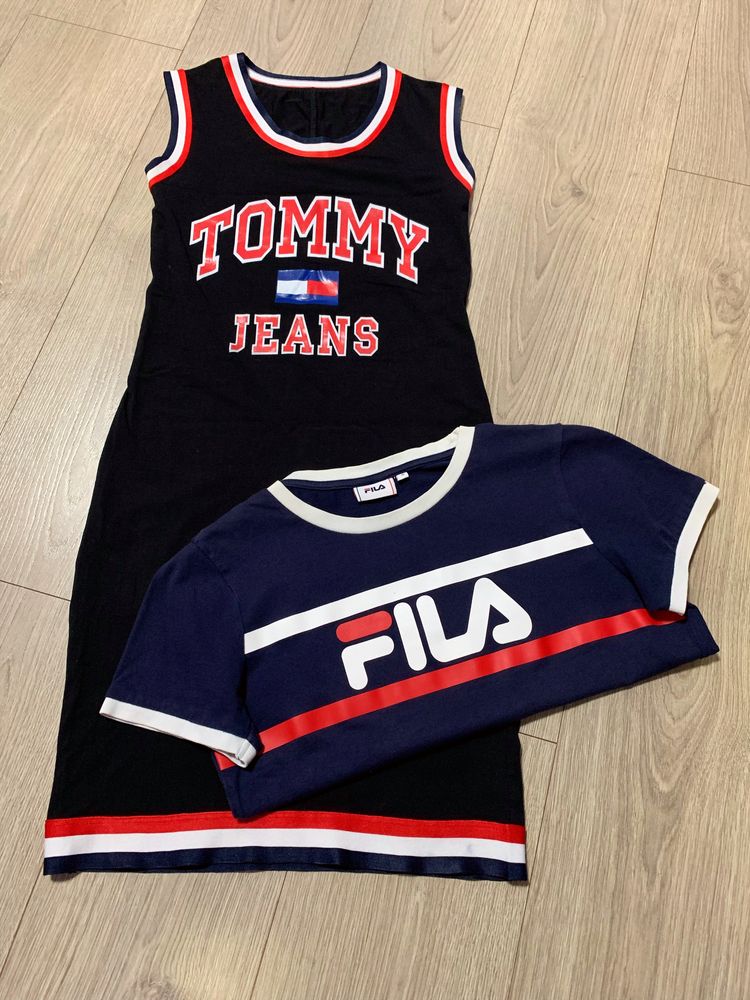 Женский, спортивный комплект: платье Tommy Jeans, футболка (топ) Fila.