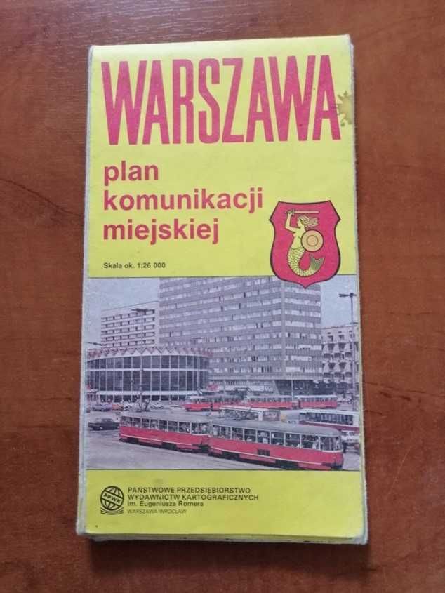 Plan komunikacji miejskiej Warszawa. Stara mapa z 1988 r.