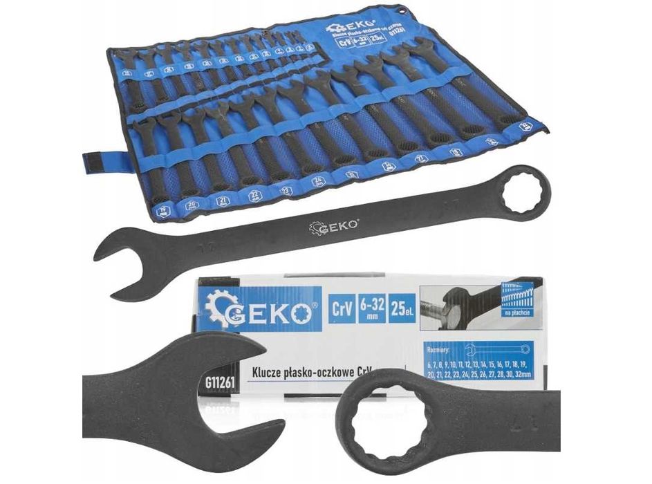 KLUCZE PŁASKO OCZKOWE zestaw kluczy 25el CRV 6-32mm powłoka etui 2596