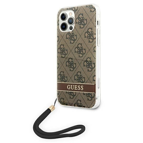 Guess Etui Hardcase do iPhone 12/12 Pro Print Strap w Brązowym Kolorze