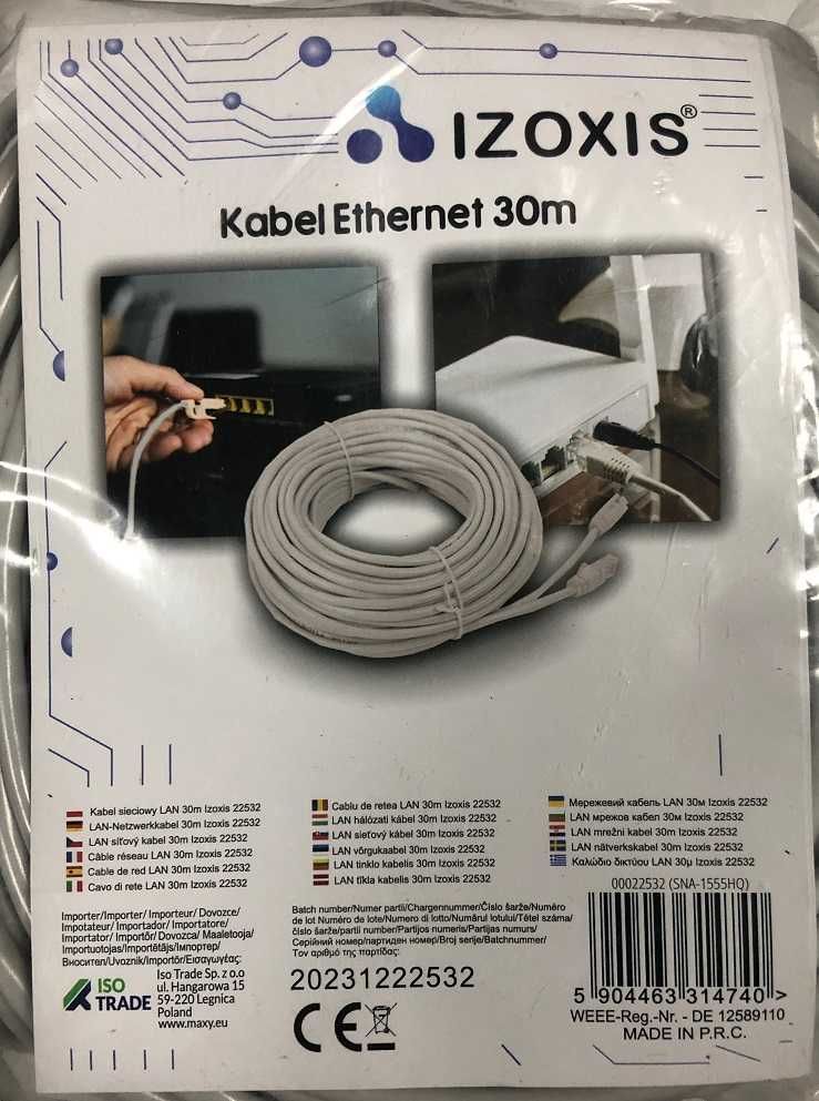 Kabel Sieciowy Lan ethernet skrętka RJ45 Gold 30m *VideoPlay Wejherowo