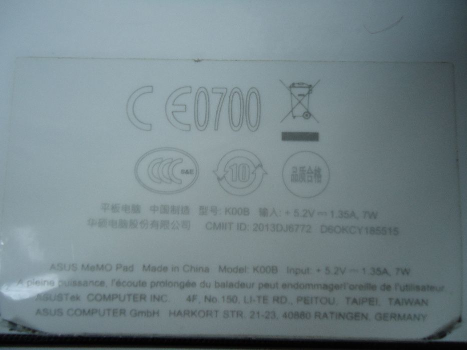 Планшет Asus Memo Pad K00B нерабочий