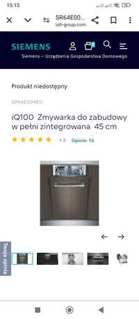 Zmywarka SIEMENS do zabudowy zintegrowana 45cm Nowa! Powystawowa