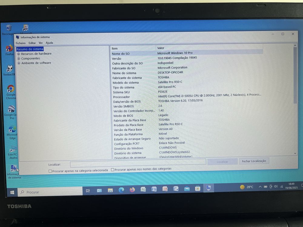Portátil 15,6’’ Toshiba, Recondicionado, com bateria nova