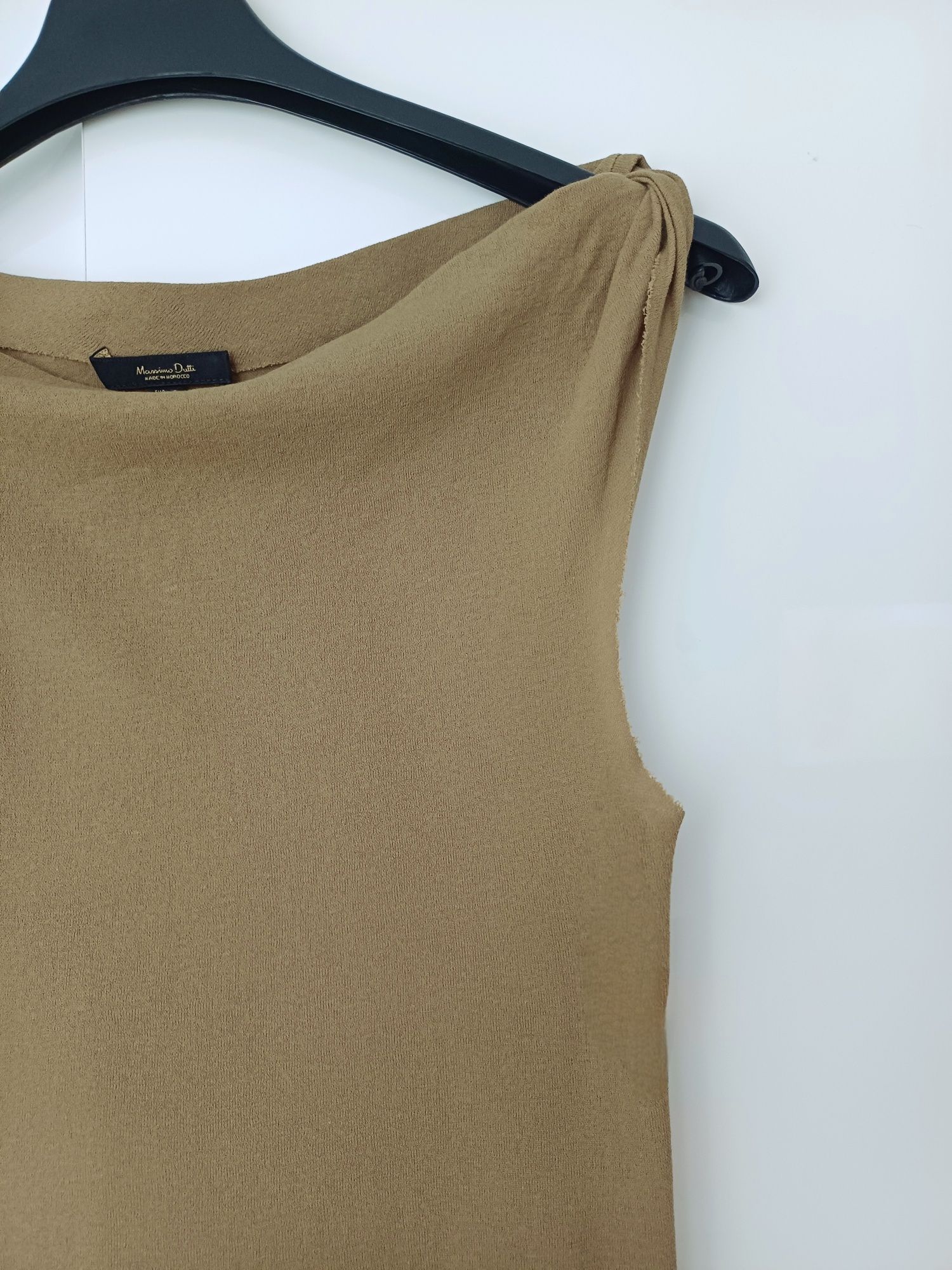 Massimo Dutti asymetryczny top z drapowaniem oliwkowy bawełna bluzka