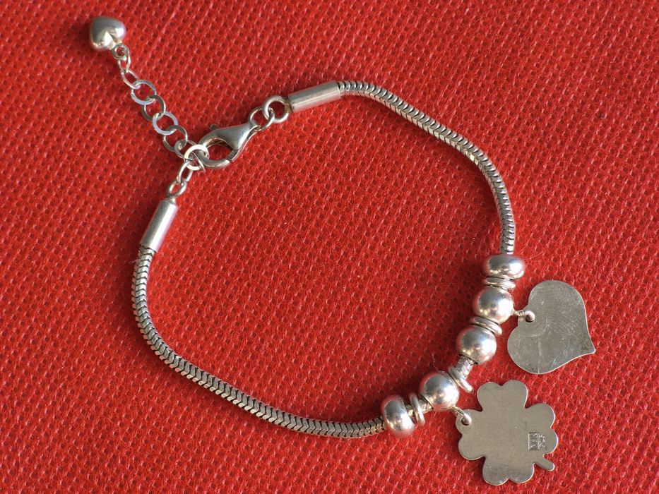 Damska srebrna bransoletka charms jak Pandora 17+3,5 cm