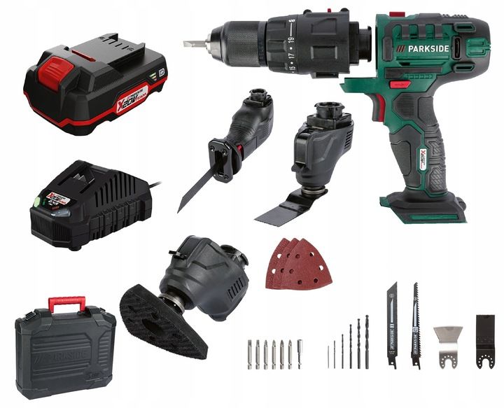 Parkside Wkrętarka Multi Urządzenie Wielofunkcyjne Combo 3 Głowice Pkg