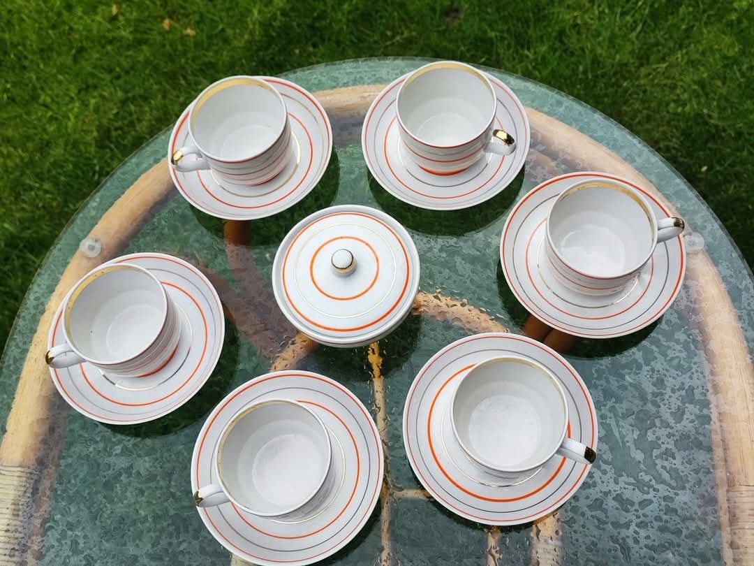 Komplet porcelanowy śniadaniowy ZSRR. Verbilki. Nowe . Vintage.