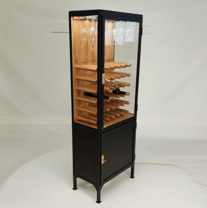 Witryna barek unikat szafka PRL z dębowym wnętrzem - loft, industrial