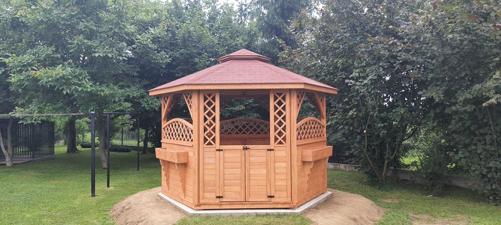 Altana drewniana ogrodowa sześciokątna altanka zadaszenie wiata garaż