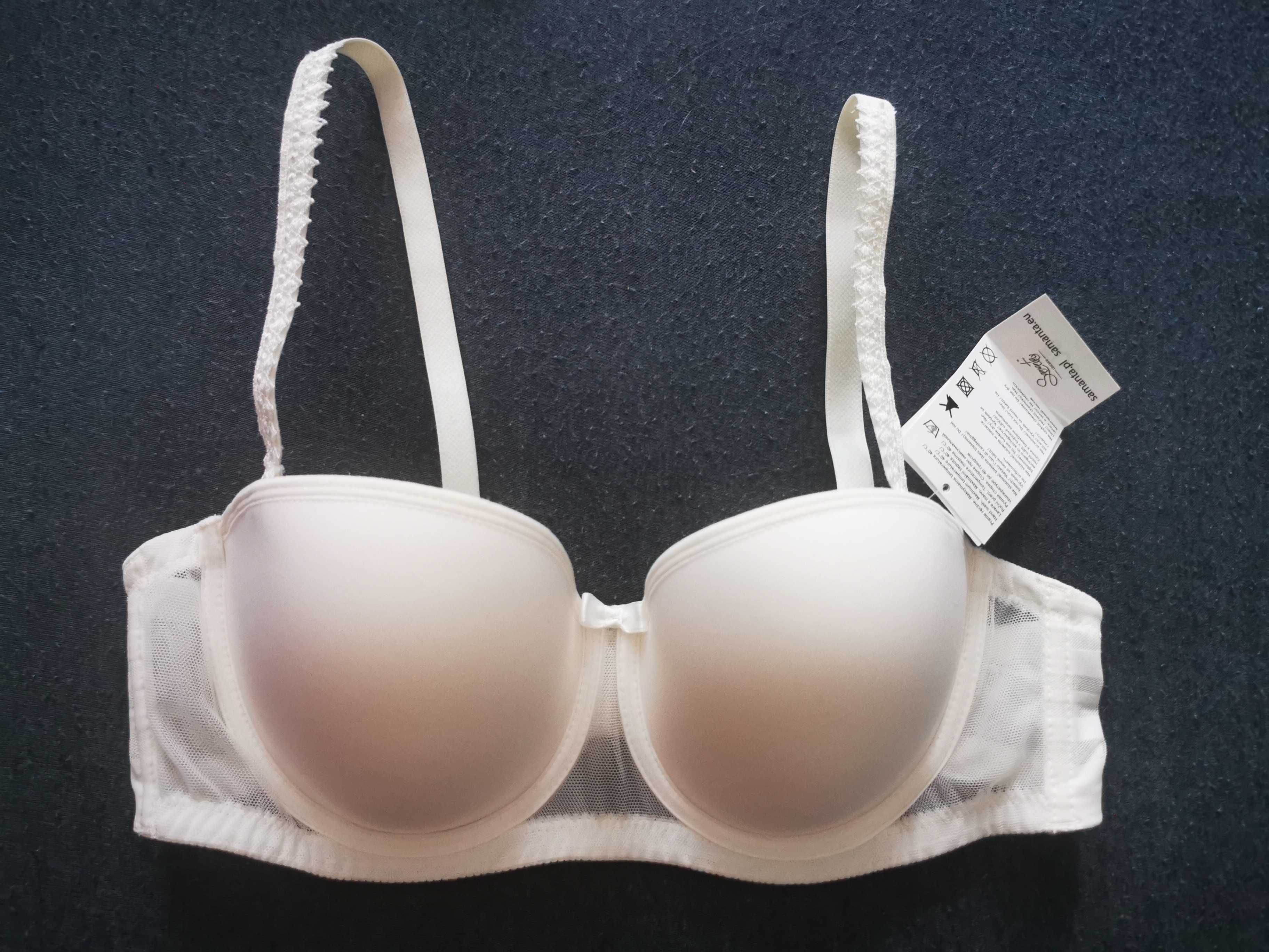 Biustonosz Bardotka Push up  Samanta model A472 80b NOWY ecru