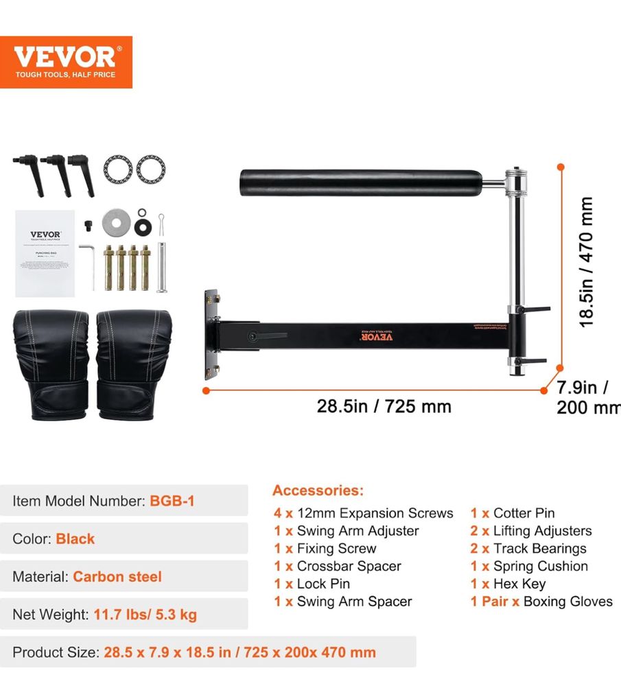 VEVOR Barra giratória de boxe montada na parede, 735 x 230 x 175 mm