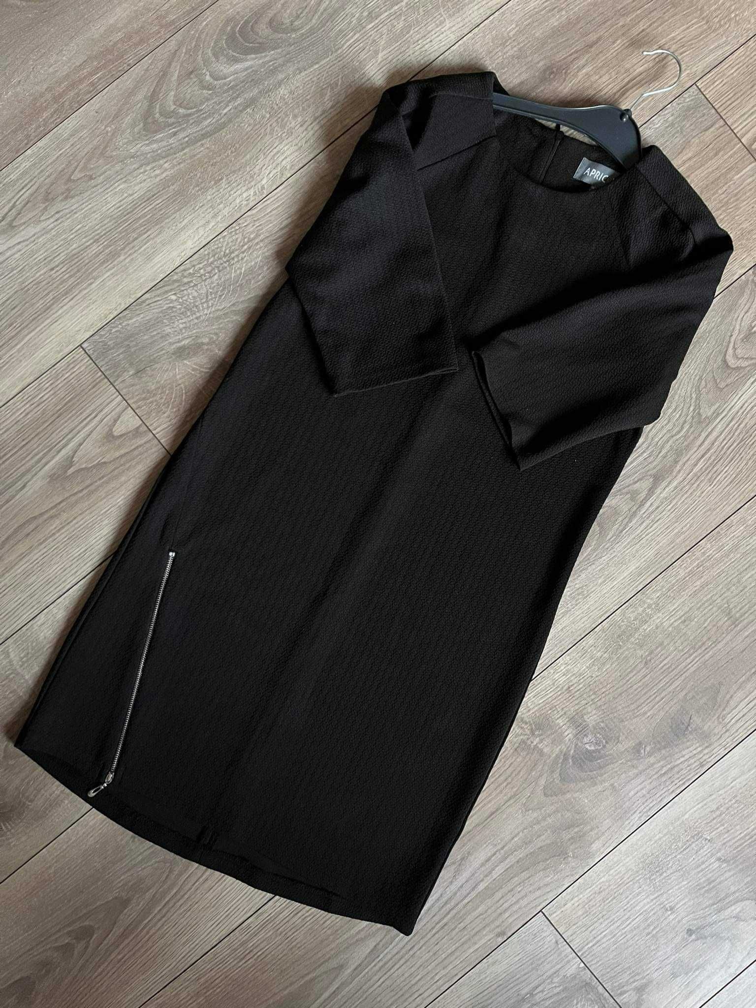 Nowa czarna prosta biurowa sukienka rozmiar S elegancka ozdobny zamek
