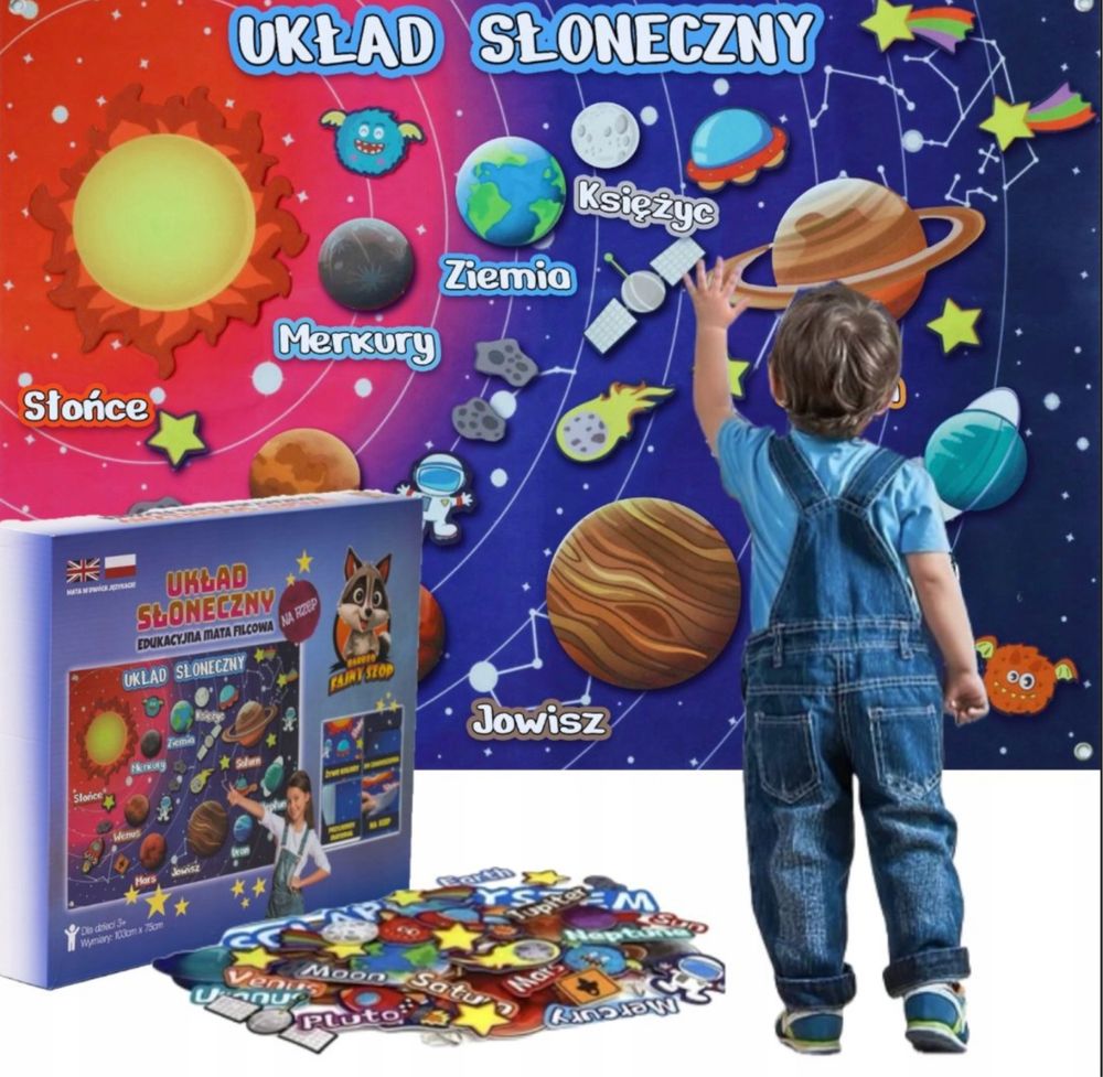 Edukacyjna Mata Filcowa na Rzepy – Układ Słoneczny kosmos dla Dzieci