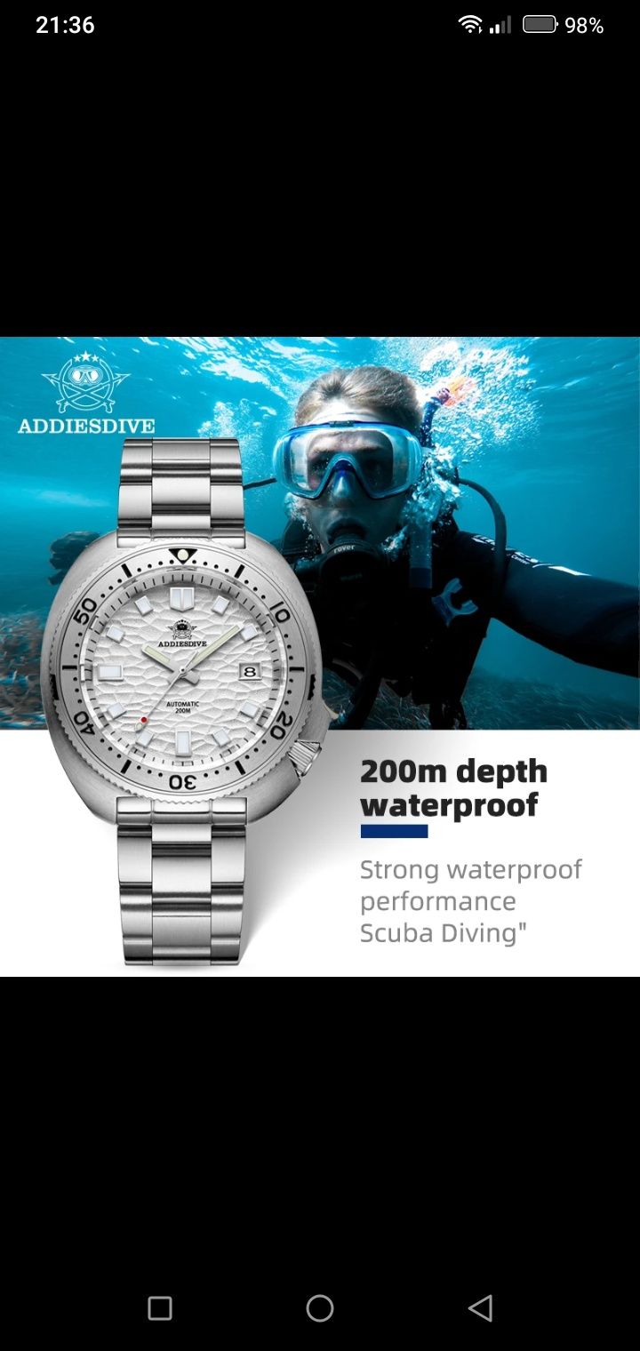 Оригінальний новий механічний  дайверський годинник ADDIESDIVE